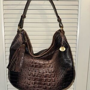 Brahmin Kathleen Cocoa Melbourne Crocodile-Embossed Hobo Shoulder Bag K27151CO